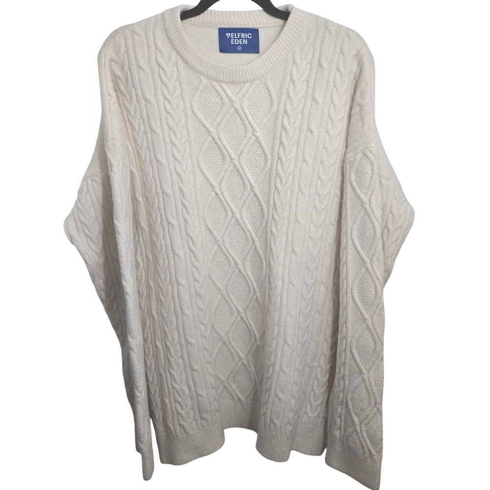 Aelfric Eden Men's Size XL‎ Cream Cable Knit Sweater Oversized Crewneck Pullover